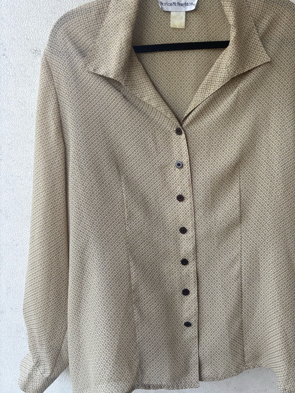 Norton McNaughton Vintage 90s Micro Print Blouse XL Minimalist Workwear